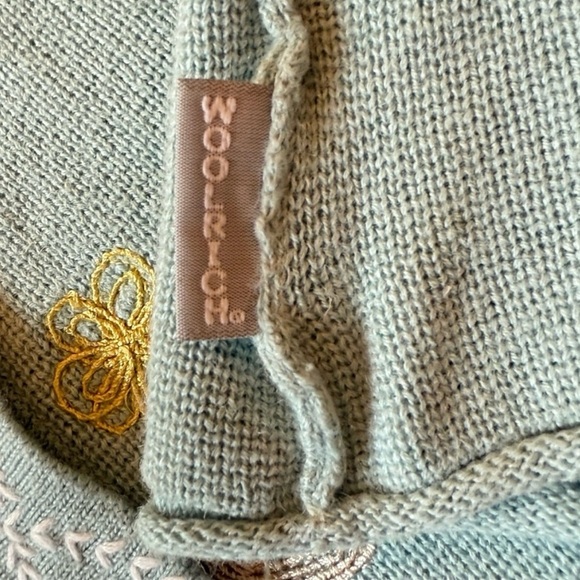 Woolrich Mint Green 3/4 Length Sleeves Floral Embroidered Button Up Medium - Picture 7 of 10